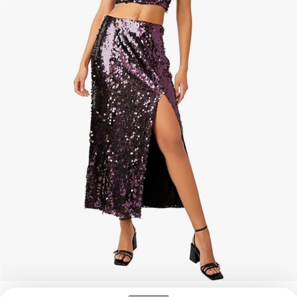 Free People Purple Sequin Midi Skirt with Side Slit